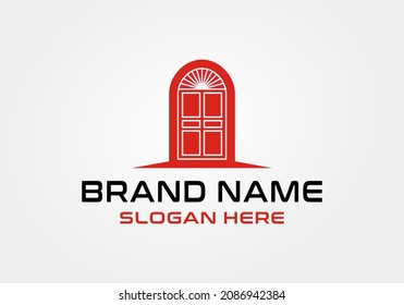 An open door silhouette logo concept isolated on white background. Suitable for service companies such as hotels, lodging and the like.