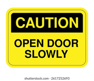 Open Door Slowly Caution Sign, Safety Compliance Alert, Workplace Warning Indicator – High Quality Stock Image