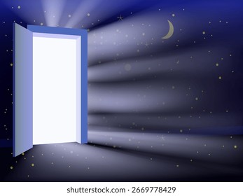 Puerta abierta en el espacio, universo, fondo