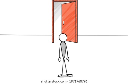 Open door and stick figure