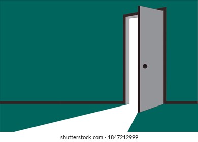 Open door. Symbol of new career, opportunities, business ventures and initiative. Business concept. Vector illustration