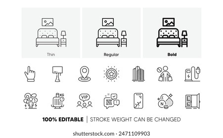 Open door, Table lamp and Stop shopping line icons. Pack of Furniture, Winner star, Baggage scales icon. Qr code, Vip clients, Smartphone broken pictogram. Location, Charging station, Cursor. Vector