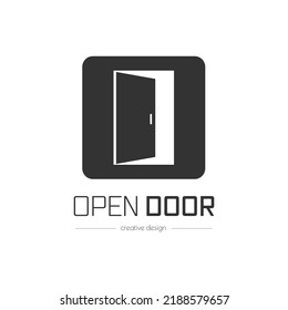 An open door. Template for logo, sticker, brand label and creative solutions. An idea for websites and applications. Flat style.