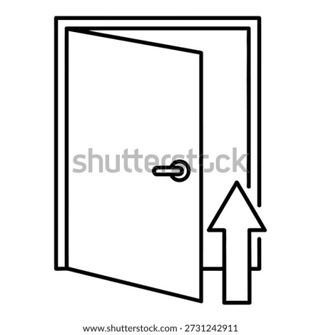 Open door with upward arrow line icon representing opportunity, access and business growth. Outline vector illustration symbolizing new possibilities, entry, progress, startup success and forward movement concept.