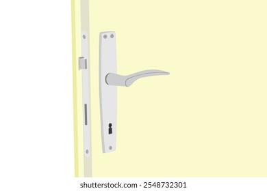 Ilustración vectorial de puerta abierta aislada. Manija de la puerta, cerradura de la puerta, cerradura del agujero de llave.