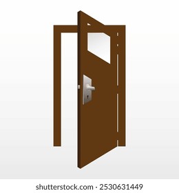 Ilustración vectorial de puerta abierta sobre fondo blanco.