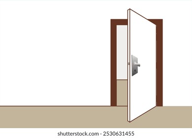 Ilustración vectorial de puerta abierta sobre fondo blanco.