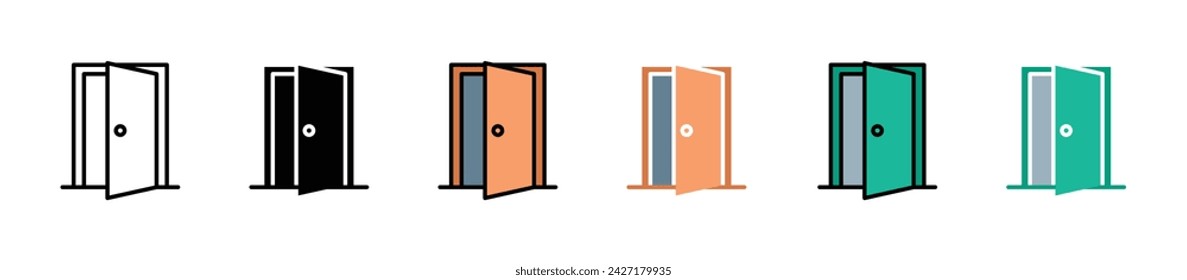 Open Door Vector Illustration Set. House Entrance and exit double door sign suitable for apps and websites UI design.