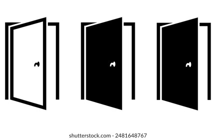 Open door vectors in white and black, black and white and black and knockout isolated on a white background