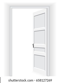  Open door in a white interior room, interior concept. Vector Illustration