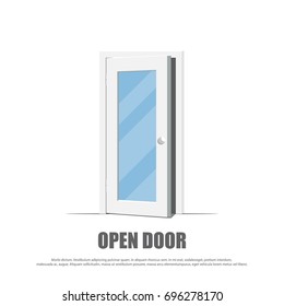 Open door. White door isolated. Vector illustration.