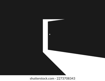 Puerta abierta con luz blanca en una habitación oscura. La luz entra por la puerta abierta. Concepto abstracto para los negocios, nuevas oportunidades, salida, salida, esperanza, oportunidad. Ilustración del vector