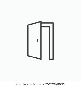 Abra a linha da porta na cor preta da linha fina. ilustração simples de símbolos vetoriais planos.