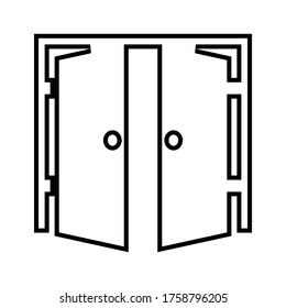 Offene Türen Symbol, Umrisszeichen, lineares Piktogramm einzeln auf Weiß. Symbol, Logo-Abbildung. Bearbeitbarer Strich. Eps10 Vektorgrafik.
