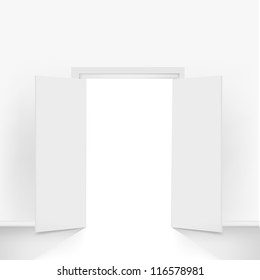 Open Doors, Isolated On Grey Background, Vector Illustration