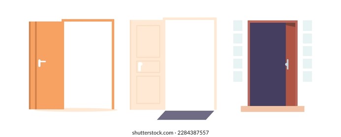 Open Doors Isolated on White Background. House Entrance, Facade or Interior Decorative Architectural Elements