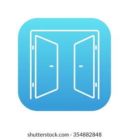 Open doors line icon for web, mobile and infographics. Vector white icon on the blue gradient square with rounded corners isolated on white background.