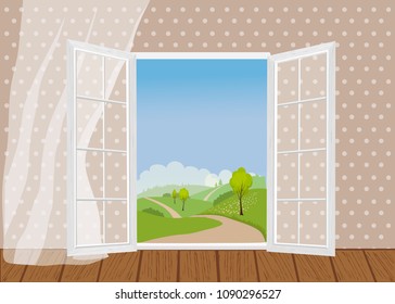 Open doors on backdrop of the natural landscape