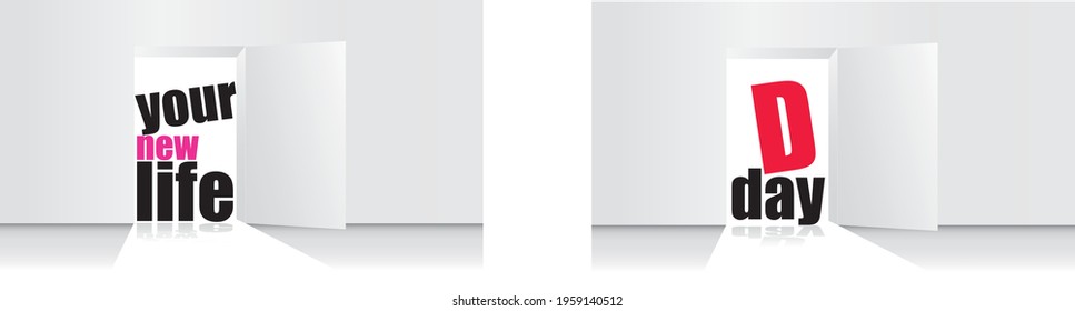 Open Doors Vector Illustration, D-day and your Future, Your New Life