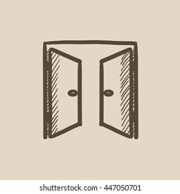 Open doors vector sketch icon isolated on background. Hand drawn Open doors icon. Open doors sketch icon for infographic, website or app.