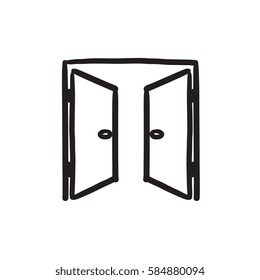 Icono de esbozo de vector de puertas abiertas aislado en el fondo. Dibujo mano Icono de puertas abiertas. Icono de esbozo de puertas abiertas para infografía, sitio web o aplicación.