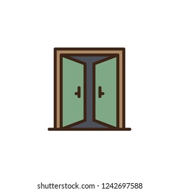 Open double door filled outline icon, line vector sign, linear colorful pictogram isolated on white. Push door exit doorway symbol, logo illustration. Pixel perfect vector graphics