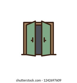 Open double door filled outline icon, line vector sign, linear colorful pictogram isolated on white. Pull door exit doorway symbol, logo illustration. Pixel perfect vector graphics