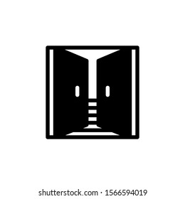Open double door icon in lblack flat design on white background, sign for mobile concept and web design, Exit doorway simple line vector icon, Pull door symbol, logo illustration
