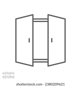 Open double door icon. Simple outline style. Entrance gate, construction, room, house, home interior concept. Thin line symbol. Vector illustration isolated. Editable stroke.
