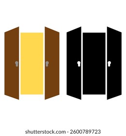 Open double door icon, simple flat style, illustration, logo sign symbol pictogram template, for ui or ux isolated on white for mobile app, editable