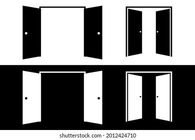 Open double door line icon. Black and white. Illustration vector