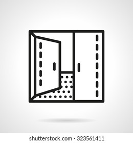 Open double door to office with carpet. Black simple line vector icon. Elements of web design for business.