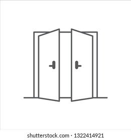 Open Double Door Outline Icon Vector