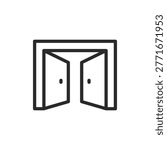 Open double gates, linear style icon. inviting or welcoming entrance. Editable stroke width.