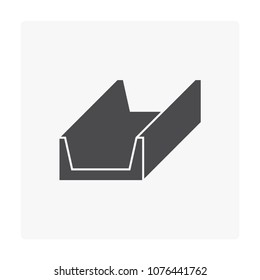 Open drain gutter vector icon. May called trench, ditch, street or concrete gutter for irrigation, stormwater drainage system. To drain water from lawn, yard, garden, road, city, driveway to sewer.
