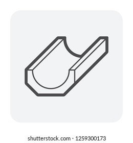 Open drain gutter vector icon. May called trench, ditch, street or concrete gutter for irrigation, stormwater drainage system. To drain water from lawn, yard, garden, road, city, driveway to sewer.
