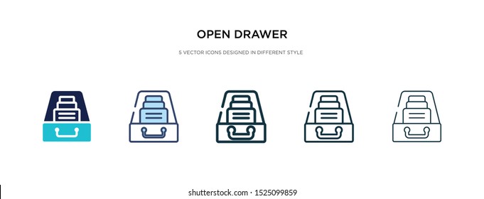 open drawer icon in different style vector illustration. two colored and black open drawer vector icons designed in filled, outline, line and stroke style can be used for web, mobile, ui