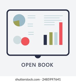 Open E-book flat online chart and studying or marketing concept