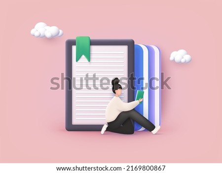Open ebook on digital tablet screen for modern education and e-learning. 3D Web Vector Illustrations.