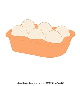 Open egg box with vector stock illustration. Fresh organic chicken eggs in carton pack or egg container with copy space. Isolated on a white background.