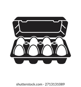 Abra la caja del cartón del huevo paquete de alimentos símbolo de icono de alimentos glifo sólido elemento de diseño de Vector proteína de aves de corral fresca ingrediente de desayuno cocinar productos lácteos agrícolas orgánicos