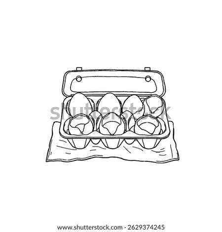 open egg carton with eggs outline
Vector illustration of egg tray containing 8 and 3 cracked isolated on white background for kids coloring activity worksheet and workbook.