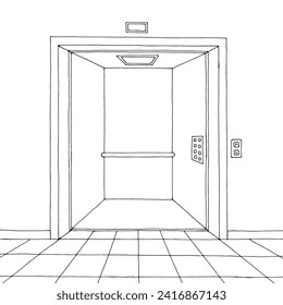 Open elevator corridor graphic black white interior sketch illustration vector 