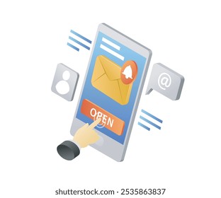 Abrir alerta de email no celular de estilo isométrico