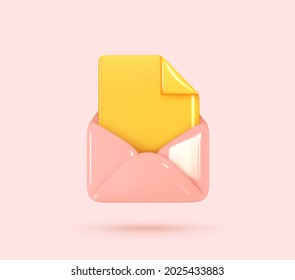 Open Email envelope icon with document. Post mail letter. Vector illustration