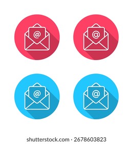 Abra el icono del sobre de correo electrónico con sombra larga. Bandeja de entrada de correo y símbolo de mensaje de comunicación