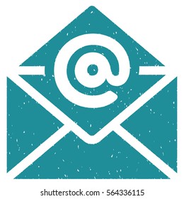 Open Email grainy textured icon for overlay watermark stamps. Flat symbol with scratched texture. Dotted vector soft blue ink rubber seal stamp with grunge design on a white background.