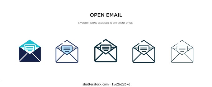 open email icon in different style vector illustration. two colored and black open email vector icons designed in filled, outline, line and stroke style can be used for web, mobile, ui