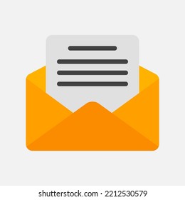 Abrir icono de correo electrónico en estilo plano sobre el correo electrónico, usar para presentación de aplicaciones móviles en sitios web