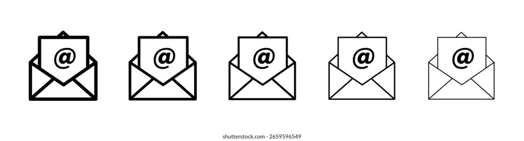 Abrir icono de correo electrónico o logotipo de ilustración de contorno de estilo negro